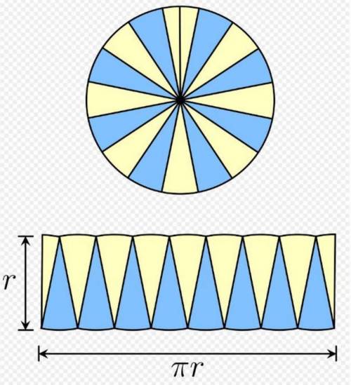 How does this diagram help us derive the area of a circle?

How do you know that the base of the p