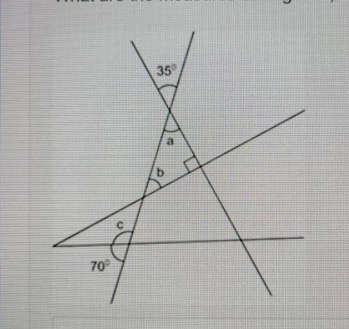 Help please What are the measures of Angles a, b, and c? Show your work and explain your answers.​