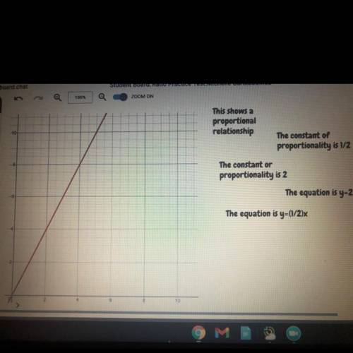 This shows a proportional relationship | The constant of proportionality is 1/2 | the constant of p