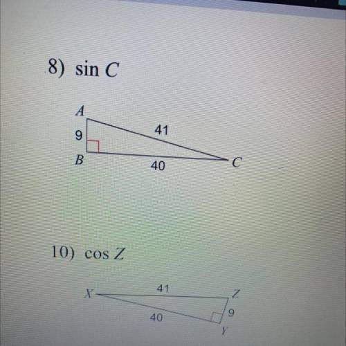 Find the value of each trigonometric ratio. Write is as a fraction, decimal to four places sin C an