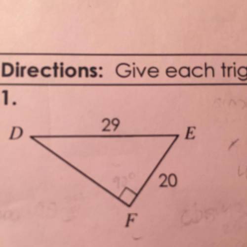 Give each trig ratio as a fraction in simplest form. I need sinD, cosD, tanD, sinE, cosE and tanE.