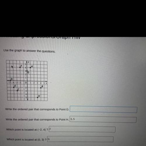 Help please with number 1. Writw the orderd pair that coresponds to Point H.