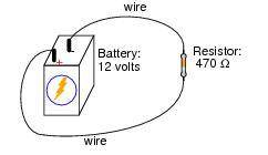 Explain, step by step, how to calculate the amount of current (I) that will go through the resistor