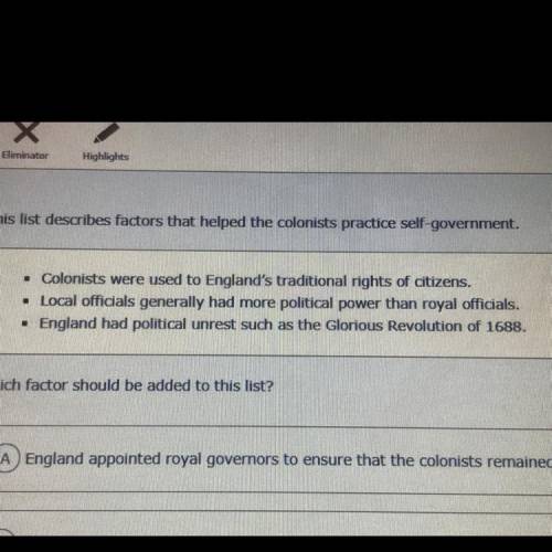 Which factor should be added to this list?

A) England appointed royal governors to ensure that th