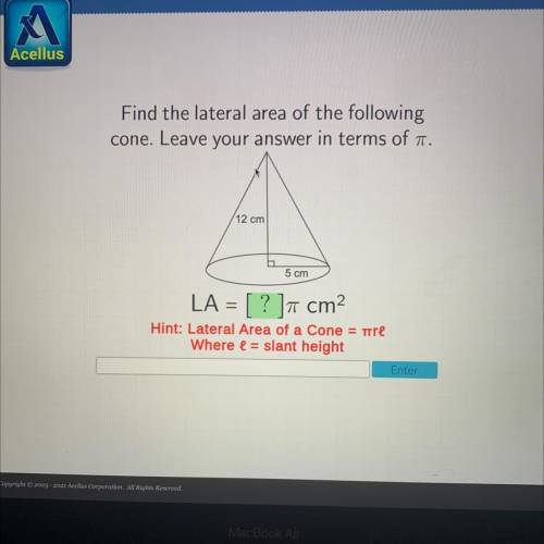 Pls help I’ll give brainliest Find the lateral area of the following

cone. Leave your answer in t