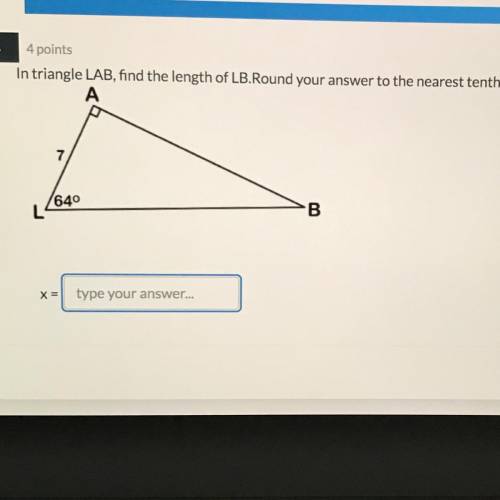 In triangle LAB, find the length of LB.