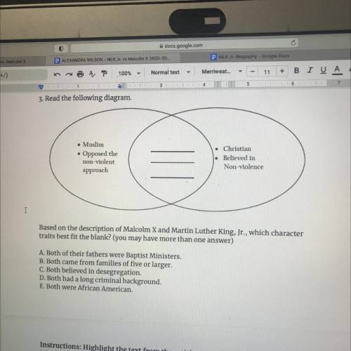 Based on the description of Malcolm X and Martin Luther King, Jr., which character

traits best fi