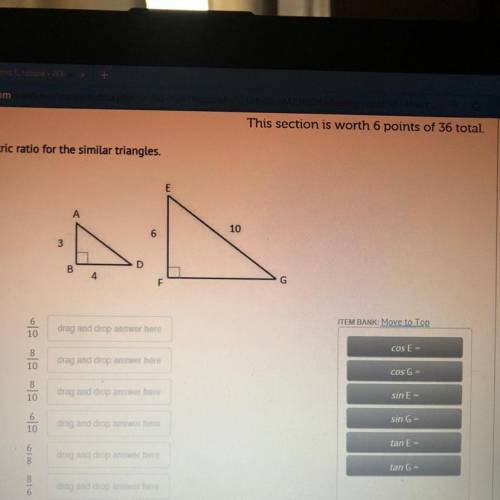 Match the basic trigonometric ratio for the simllar triangles.