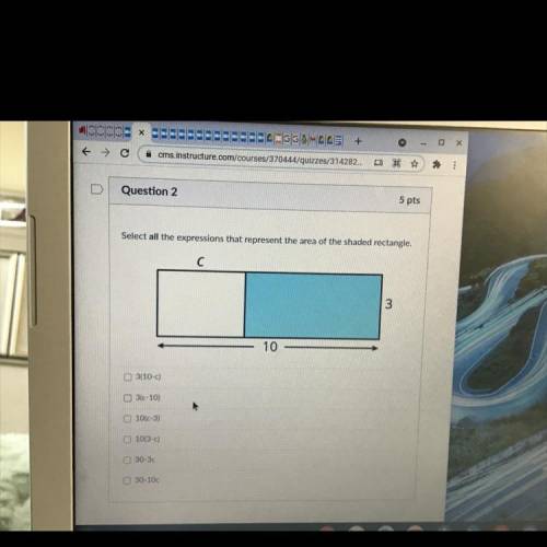 Select all the expressions that represent the area of the shaded rectangle.

C с
3
10
3(10-c)
3(0-