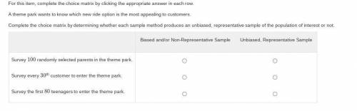 A theme park want to know which new ride option is the most appealing to customers. Which sampling