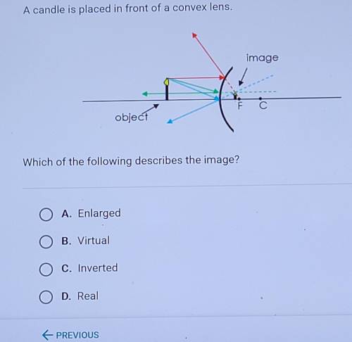 A candle is placed in front of a convex lens. Which of the following describes the image?