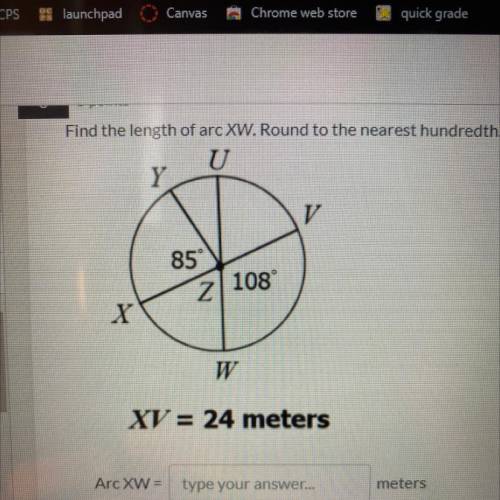 Find the length of arc XW round to the nearest hundredth