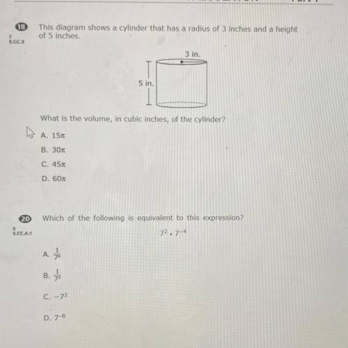 This diagram shows a cylinder that has a radius of 3 inches and a height

of 5 inches.
3 in.
5 in.