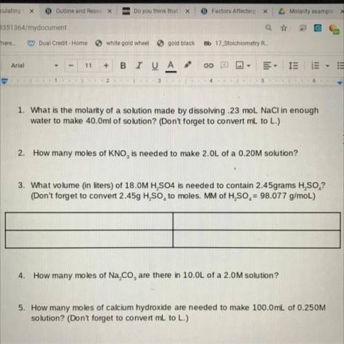 Chemistry - calculating molarity, show work.