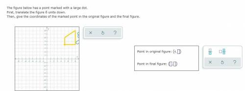 The figure below has a point marked with a large dot.

First, translate the figure 6 units down.
T