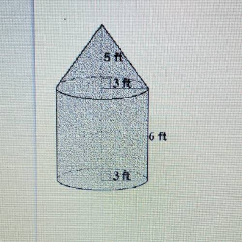 A cone with a radius of 3 feet and a height of 5 feet is placed on top of a cylinder as shown. Find