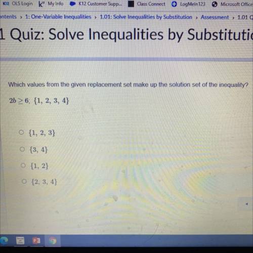 Which values from the given replacement set make up the solution set of the inequality?

26 > 6