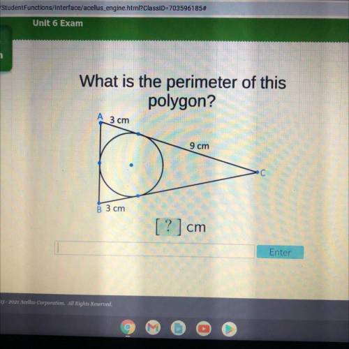 What is the perimeter of this
polygon?
3 cm
9 cm
3 cm
[?] cm