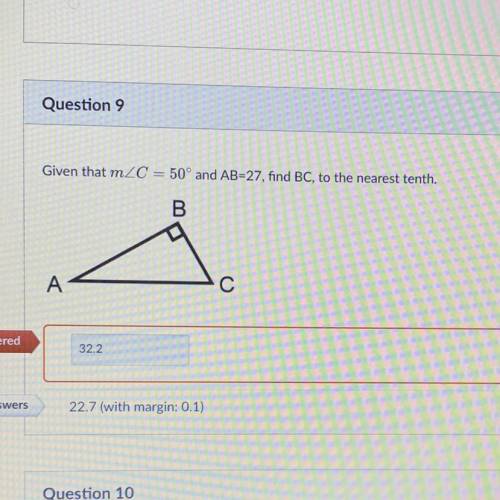 Given that m is greater than c is equal to 50 degrees find bc to nearest tenth

Can someone list t