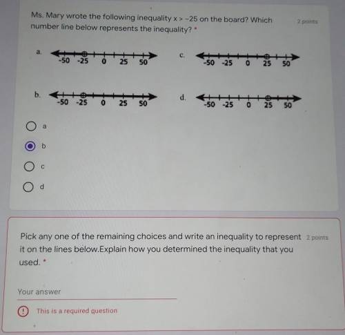 Ms. Mary wrote the following inequality x>-25 on the board? Which number line below represents t