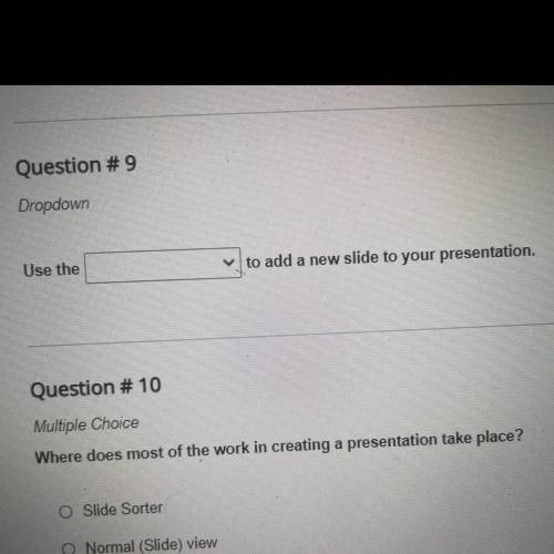 Question #9
Dropdown
Use the
to add a new slide to your presentation