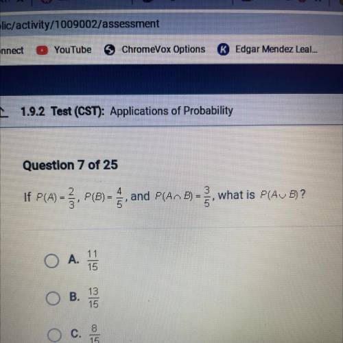 If P(A) = }, P(B) - , and P(An B) = 3, what is P[Av B) ?
