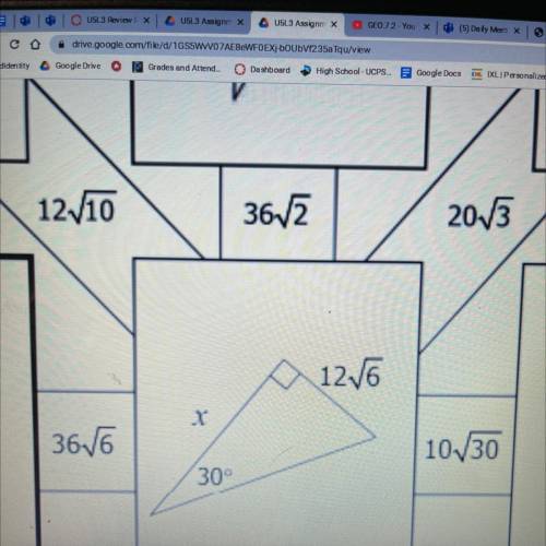 Solve for x using the special right triangle