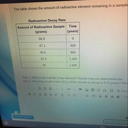 The table shows the amount of radioactive element remaining in a sample over a period of time.

Ra