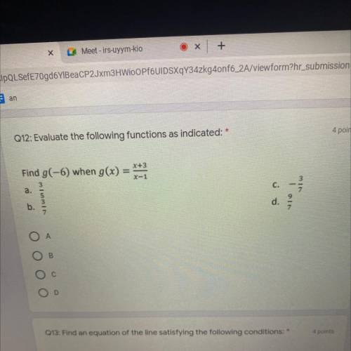 Find g(-6) when g(x) 
= x+3/x-1
