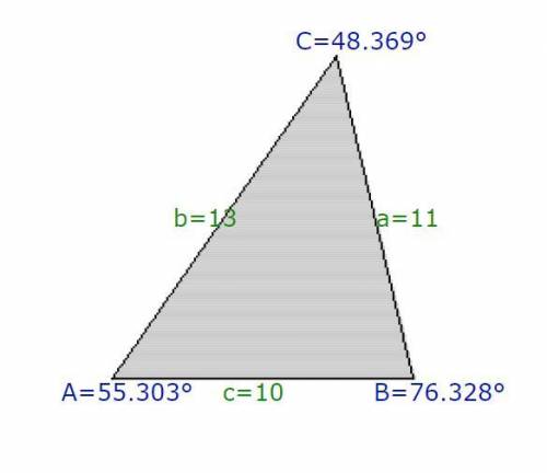 A triangle has sides with lengths of 10 meters, 11 meters, and 13 meters. Is it a right

triangle?