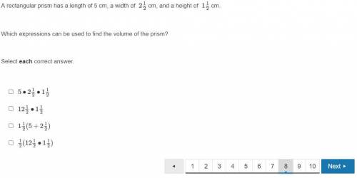 A rectangular prism has a length of 5 cm, a width of 2 1/2 cm, and a height of 1 1/2 cm.

Which ex