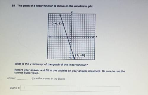 39 The graph of a linear function is shown on the coordinate grid.

(-4,6)
(1, -9)
What is the y-i