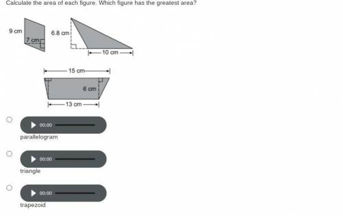 I will give the brainlist ,

Calculate the area of each figure. Which figure has the greatest area