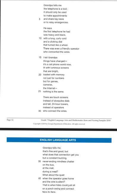 Write a Short Constructed Response to show how the grandpa feels about telephones. Use the ACE SCR