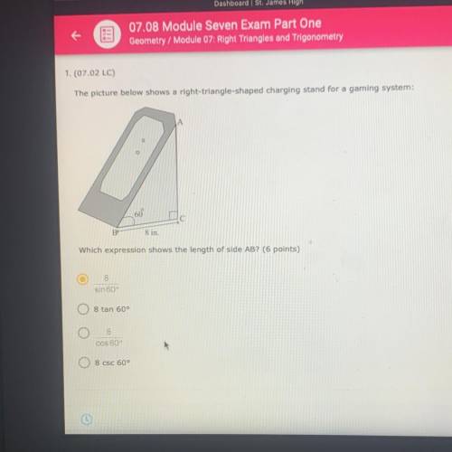 1. (07.02 LC)

The picture below shows a right-triangle-shaped charging stand for a gaming system: