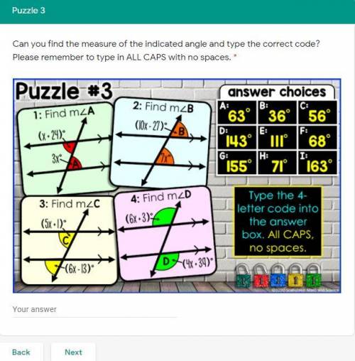 Parallel Lines Cut by a Transversal Digital Escape Puzzle 3 Can you find the measure of the indicat