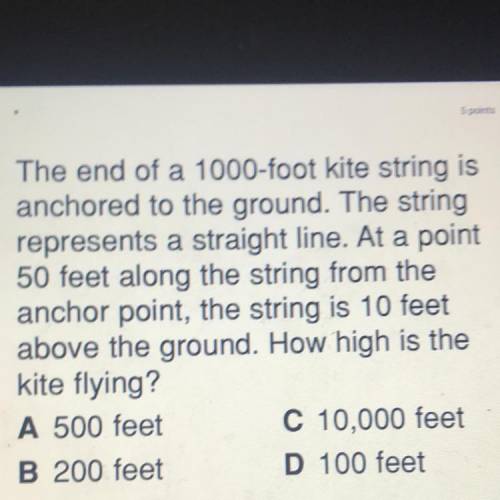 The end of a 1000-foot kite string is

anchored to the ground. The string
represents a straight li