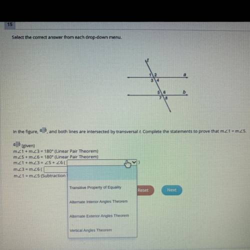 Geometry

Help please
Select the correct answer from each drop-down menu.
In the figure, all, and