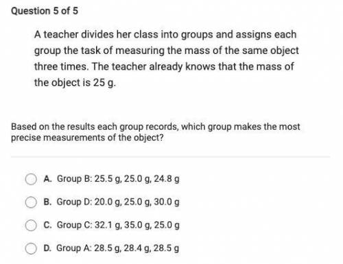 a teacher divides her class into groups and assigns each group the task of measuring the mass of th
