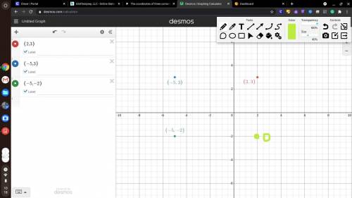 The coordinates of three corners of a rectangle are A(2, 3), B(-5,3), and C(-5, -2).

Part A
Plot p