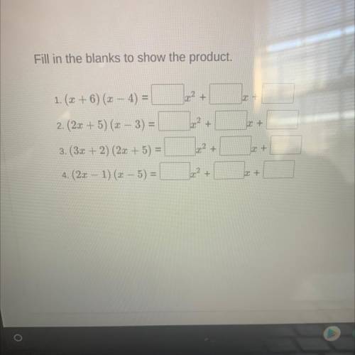 Fill in the blanks to show the product.