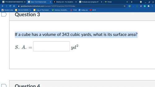 If a cube has a volume of 343 cubic yards, what is its surface area?