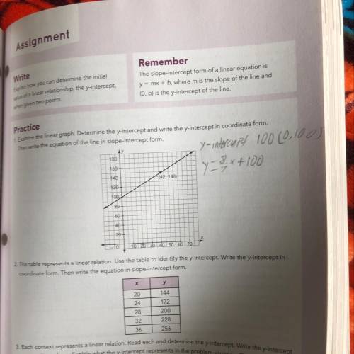 please help on number 2 the table represents a linear relation use the table to identify the y-inte