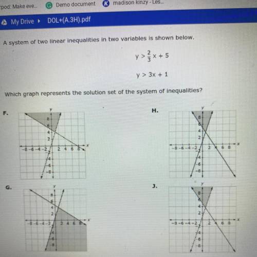 A system of two linear inequalities in two variables is shown below.

y> { x + 5
y > 3x + 1