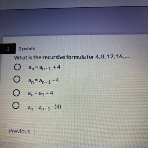What is the recursive formula for 4,8, 12, 16