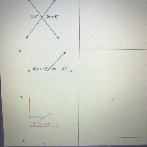 describe whether the following angles are adjacent or vertical. Find the value of x. Determine whet