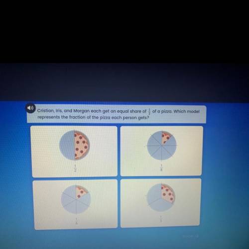 Cristian,Iris,and Morgan each get an equal share of 1/2 of a pizza. Which model represents the frac