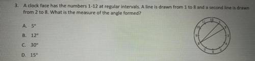 A clock face has the numbers 1-12 at regular intervals. A line is drawn from 1 to 8 and a second li