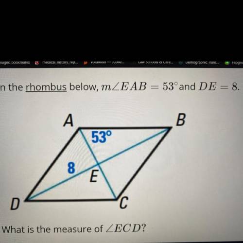 In the rhombus below, m
What is the measure of