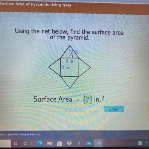 2n.

3 in.
3 in.
Surface Area = [?] in.2
please help literally nobody can seem to get this
